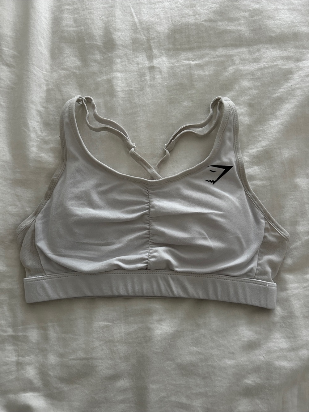 Gymshark White Racerback Sports Bra with Ruched Front